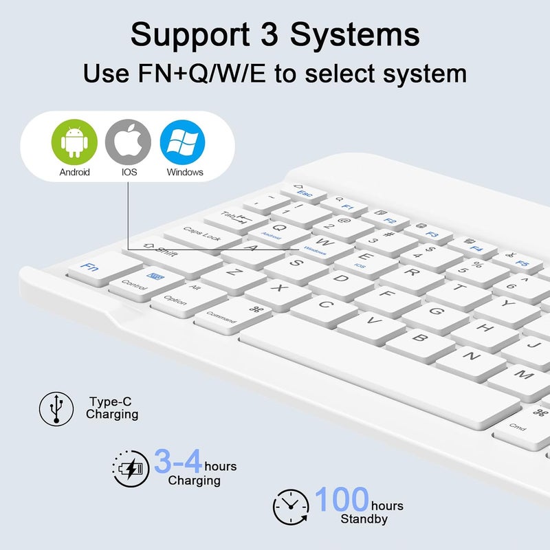 Nsyee Wireless Keyboard and Mouse Combo, Rechargeable Bluetooth Keyboard & Mouse with 2.4 GHz Wireless USB Receiver, Compatible with iPad, Smartphone, PC, Laptop, Windows/iOS/Android, White - Image 4