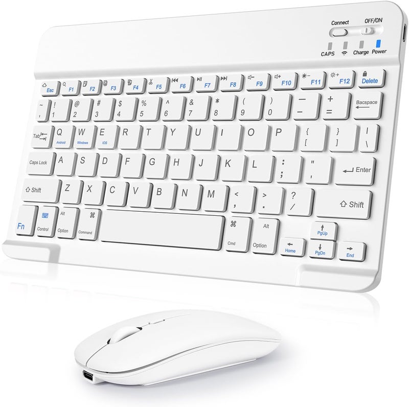 Nsyee Wireless Keyboard and Mouse Combo, Rechargeable Bluetooth Keyboard & Mouse with 2.4 GHz Wireless USB Receiver, Compatible with iPad, Smartphone, PC, Laptop, Windows/iOS/Android, White - Image 1
