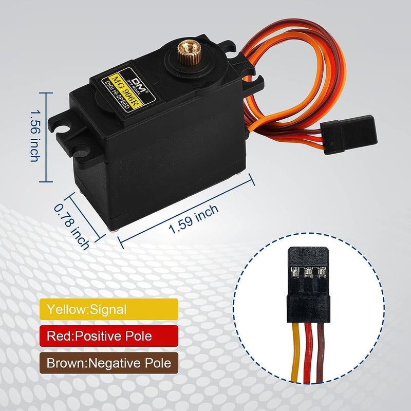 diymore [ Full Brass Gear 6 Pack MG996R Gear Torque Digital RC Servo Motors High Torque Gear Servo for JR RC Helicopter Car Boat Robot with Servo Arm 25T Disc Metal Horns - Image 3