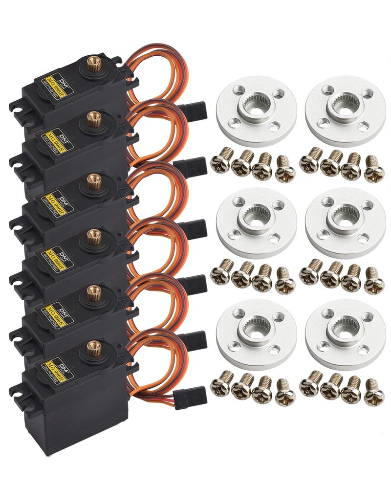diymore [ Full Brass Gear 6 Pack MG996R Gear Torque Digital RC Servo Motors High Torque Gear Servo for JR RC Helicopter Car Boat Robot with Servo Arm 25T Disc Metal Horns - Image 1