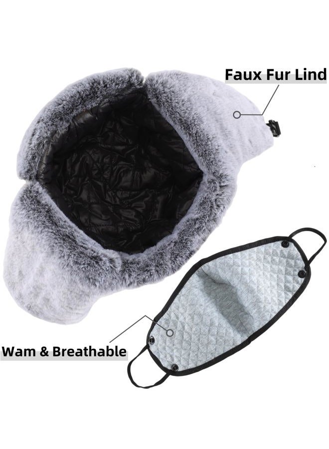 Connectyle Men's Trapper Hat with Face Mask Windproof Winter Hat for Men Thermal Faux Fur Hunting Hat Outdoor Black - Image 4