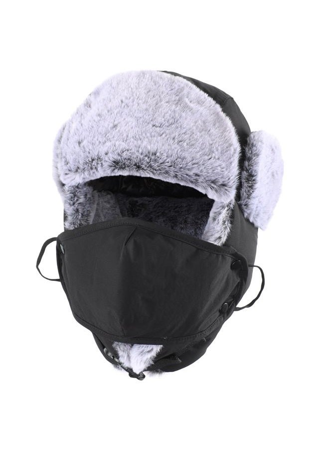 Connectyle Men's Trapper Hat with Face Mask Windproof Winter Hat for Men Thermal Faux Fur Hunting Hat Outdoor Black - Image 1