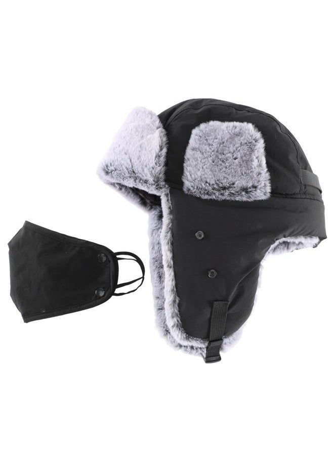 Connectyle Men's Trapper Hat with Face Mask Windproof Winter Hat for Men Thermal Faux Fur Hunting Hat Outdoor Black - Image 3
