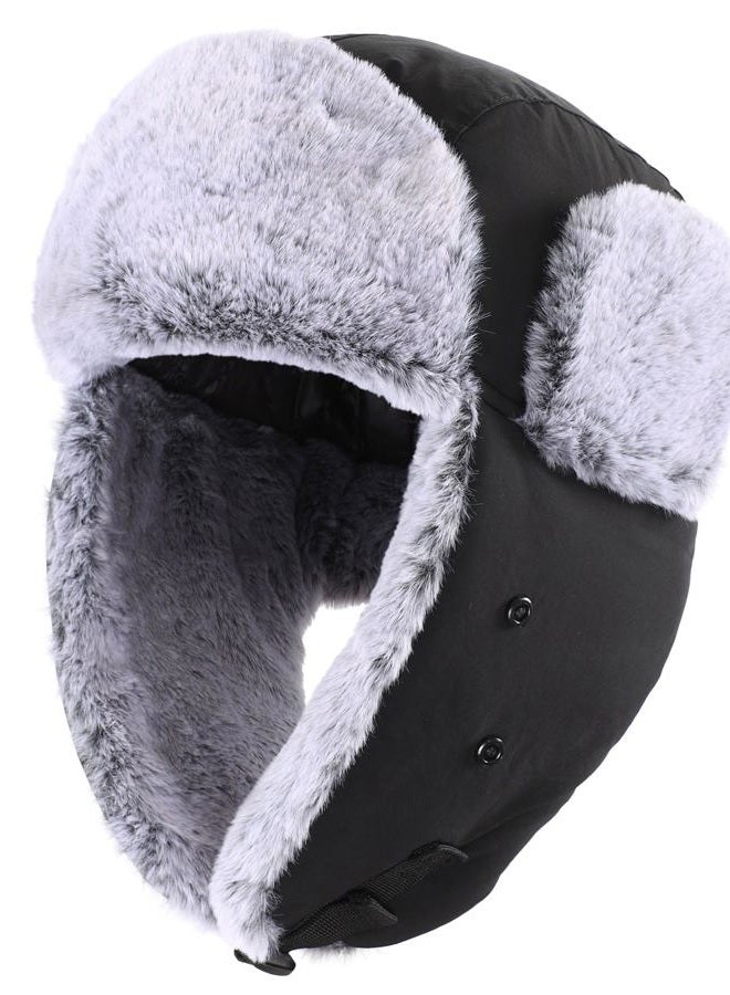 Connectyle Men's Trapper Hat with Face Mask Windproof Winter Hat for Men Thermal Faux Fur Hunting Hat Outdoor Black - Image 2