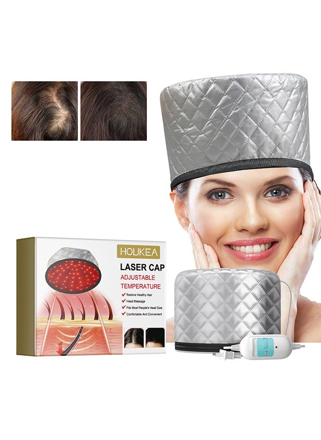 Houkea Laser Cap Adjustable Temperature, Deep Conditioning Hair Care with Temperature Control, Natural Dry Curly Oil Hair Electric Thermal Cap for Women Girls Hair Salon Home Use  - Image 1