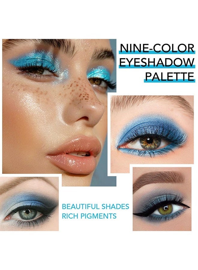KAPEINE Nine Color Eye Shadow, Blue Eyeshadow Palette, Matte Shimmer Eyeshadow with Grey Black Highly Pigment Makeup Palette Waterproof Eye Shades for Rave Party, Stage Performance, Music Festival and Costume - Image 3