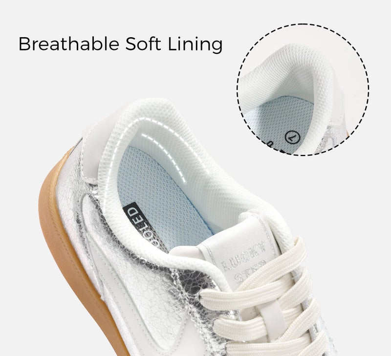 LUCKY STEP Women's Classic Fashion Casual Sneakers Skate Shoes No Slip Lace Up Walking Shoes(9 M US Silver) - Image 5