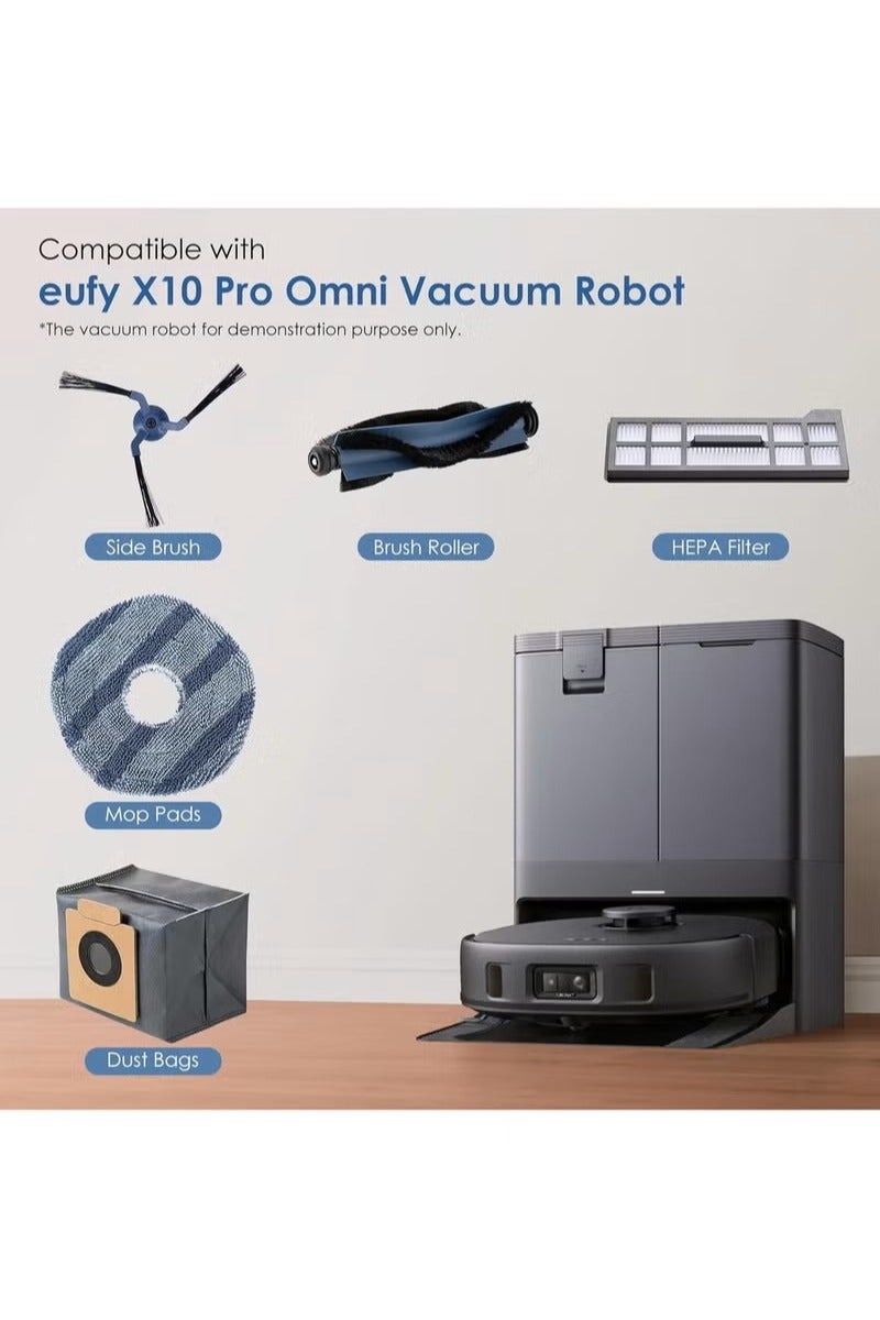 17PCS Spare Parts Compatible with eufy X10 Pro Omni Robot Vacuums Replacement Parts,X10 Pro Omni Accessories,4pcs Dust Bags, 4pcs Washable Vacuum Mop Cloths, 4pcs Side Brushes, 4pcs HEPA Filters, 1pcs Main Brush - Image 2