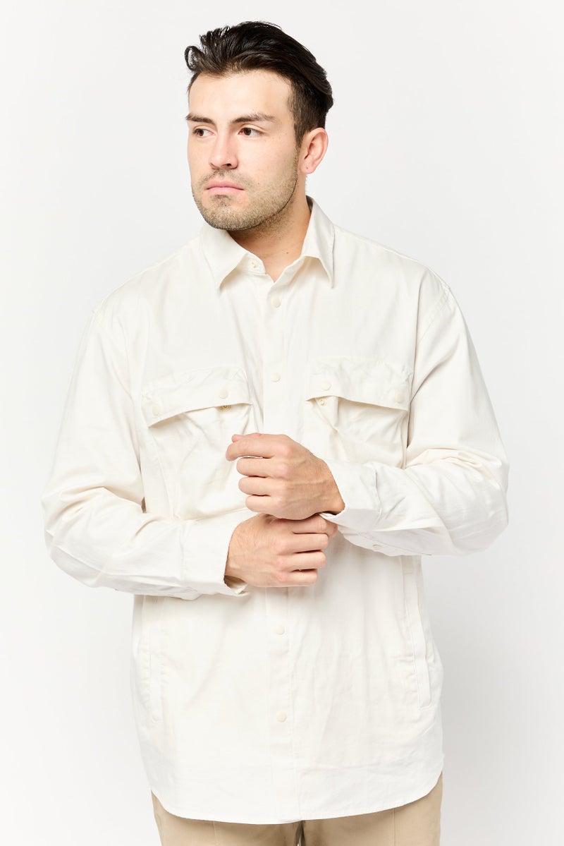 SELECTED قميص رجالي عادي بأكمام طويلة بلون سادة، أبيض فاتح - Image 1