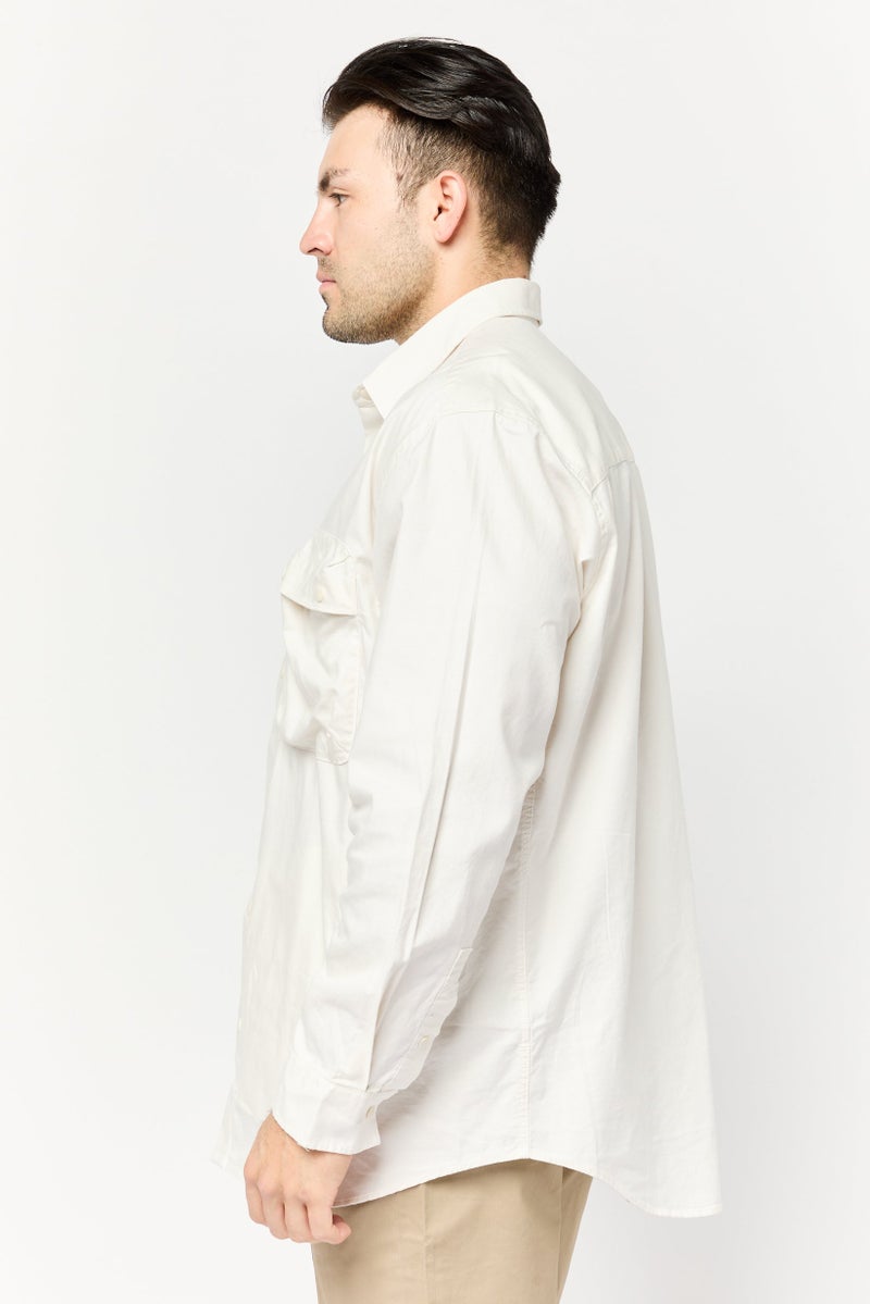 SELECTED قميص رجالي عادي بأكمام طويلة بلون سادة، أبيض فاتح - Image 3