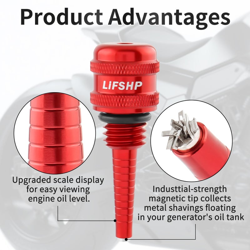 Lifshp Aluminum Alloy Generator Magnetic Oil Dipstick  For Wen 55201 Predator 212Cc 196Cc Yamaha Coleman Westinghouse Champion Ai Power Generac Pulsar And Small Inverter Generator-Red - Image 3