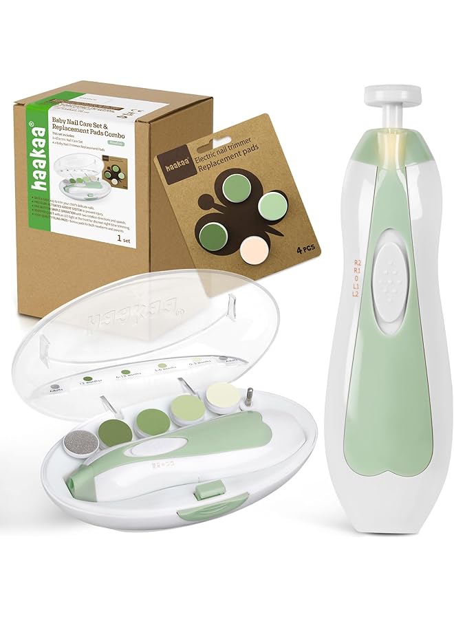 haakaa Baby Nail Trimmer Electric Baby Nail Clippers Kit For Newborn Toddler Or Adults Fingernails And Toenails Care With Extra 4 Replacement Pads New Combo Meadow - Image 1