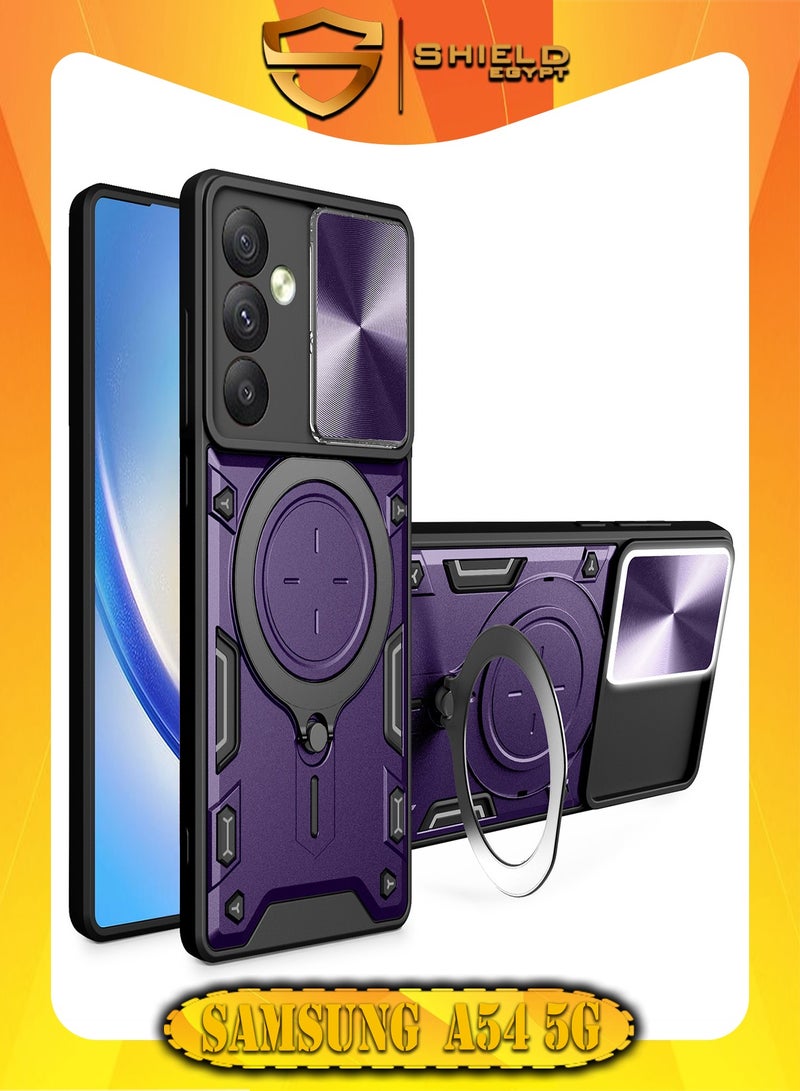 شيلد ايجيبت لهاتف سامسونج جالاكسي اية 54 (Samsung Galaxy A54) جراب حماية مع باب جرار لحماية عدسة  الكاميرا المدرعة مدمج بزاوية 360 درجة - (بنفسجى)