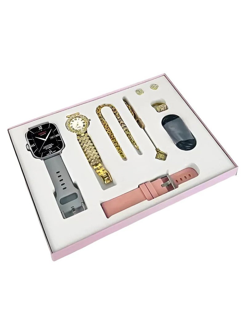 Smart Watch  Series Supports Bluetooth Call Ultra Long Endurance Sleep Monitoring Additional Women's Diamond Set Small Gold Watch Necklace Ring Earrings Bracelet Set Gift Box. - Image 1