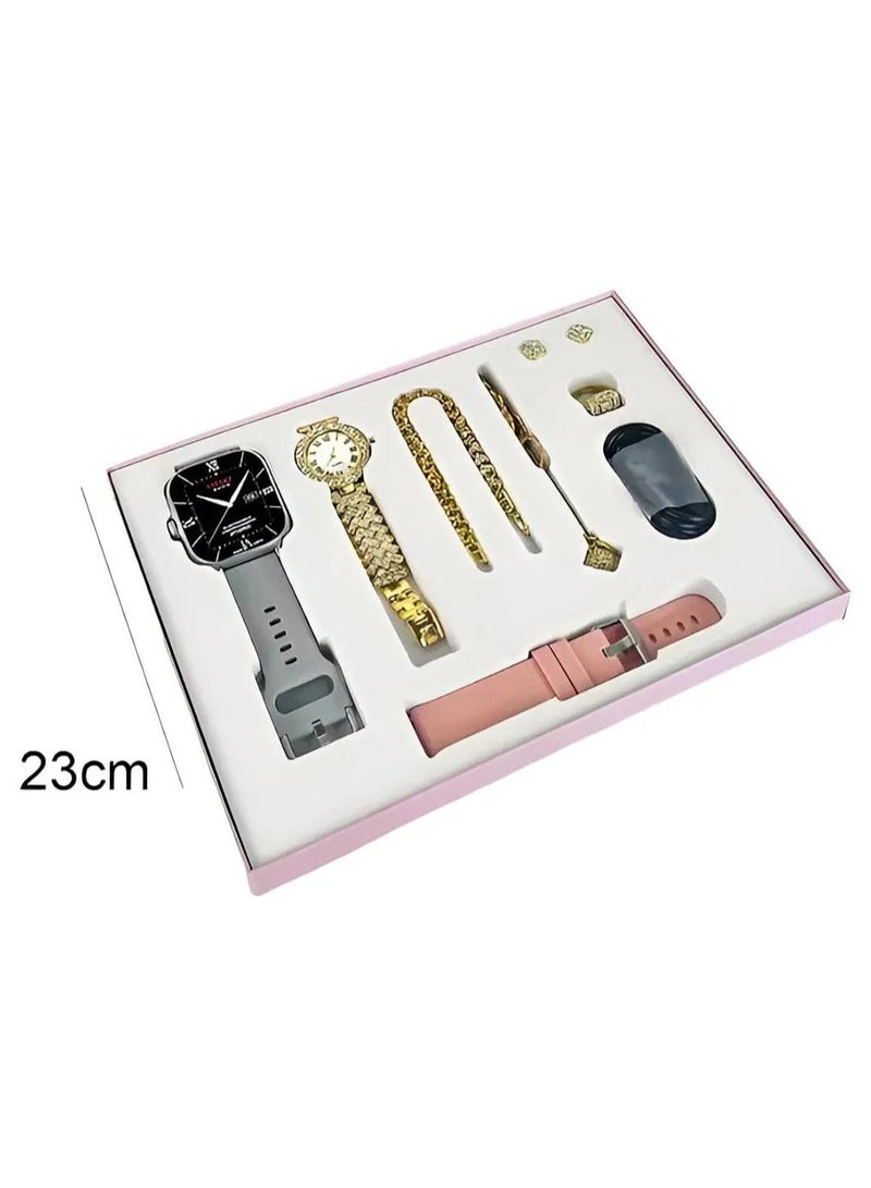 Smart Watch  Series Supports Bluetooth Call Ultra Long Endurance Sleep Monitoring Additional Women's Diamond Set Small Gold Watch Necklace Ring Earrings Bracelet Set Gift Box. - Image 2