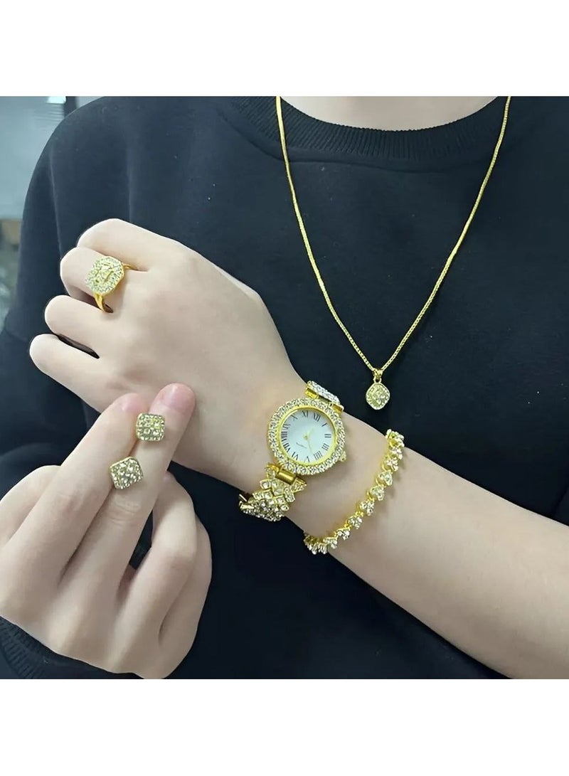 Smart Watch  Series Supports Bluetooth Call Ultra Long Endurance Sleep Monitoring Additional Women's Diamond Set Small Gold Watch Necklace Ring Earrings Bracelet Set Gift Box. - Image 4