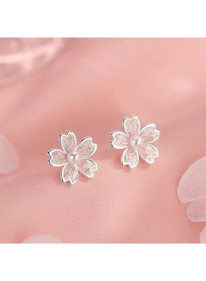 أقراط أذن صغيرة من فضة عيار 925 على شكل زهور الكرز الحلوة للغضروف، أقراط ثقب صغيرة على شكل زهرة، أقراط أذن فضية على شكل أزهار الكرز، مجوهرات نسائية رائعة - Image 1