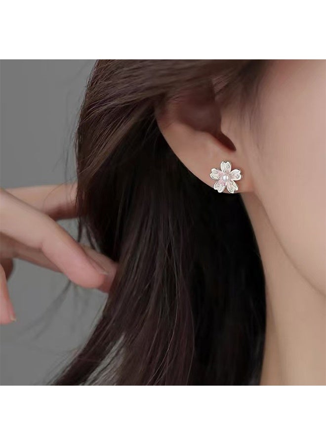 أقراط أذن صغيرة من فضة عيار 925 على شكل زهور الكرز الحلوة للغضروف، أقراط ثقب صغيرة على شكل زهرة، أقراط أذن فضية على شكل أزهار الكرز، مجوهرات نسائية رائعة - Image 2