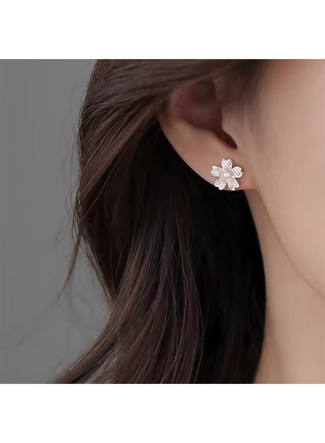 أقراط أذن صغيرة من فضة عيار 925 على شكل زهور الكرز الحلوة للغضروف، أقراط ثقب صغيرة على شكل زهرة، أقراط أذن فضية على شكل أزهار الكرز، مجوهرات نسائية رائعة - Image 3