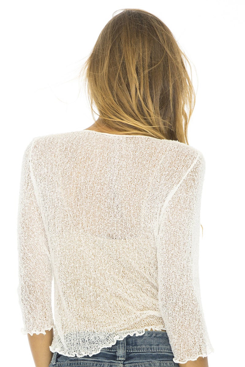 Back From Bali Womens Lightweight Knit Cardigan Shrug Lite Sheer Cream/Off White - Image 2