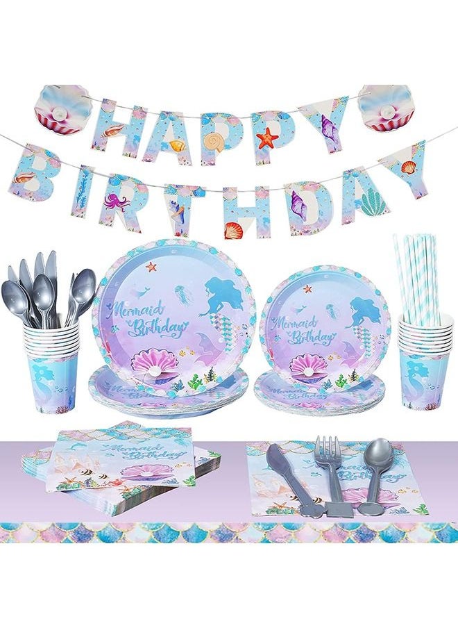 Birthday Party Supplies Set, 134 Piece Mermaid Theme Party Birthday Decoration, Including Napkins, Plates, Cups, Knives, Forks, Spoons, Straws, for Kids Birthday Party, Baby Shower, Serves 16 People - pzsku/Z654F544398DC3D334C19Z/45/_/1692006946/a671b85b-31dd-4908-9454-c9a6eb3ca76a