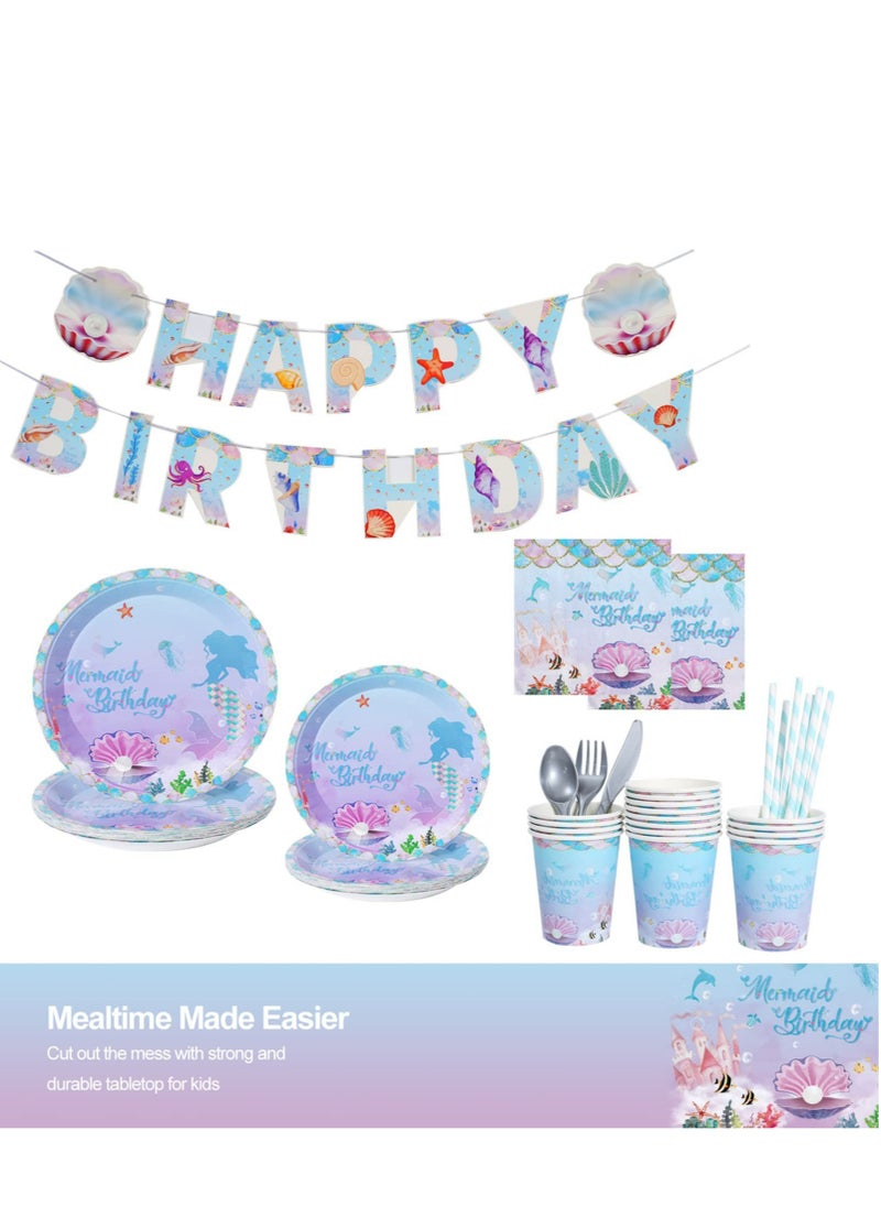 Birthday Party Supplies Set, 134 Piece Mermaid Theme Party Birthday Decoration, Including Napkins, Plates, Cups, Knives, Forks, Spoons, Straws, for Kids Birthday Party, Baby Shower, Serves 16 People - pzsku/Z654F544398DC3D334C19Z/45/_/1734072378/f92cfe15-0379-41fe-96a5-cdd1cf243a51