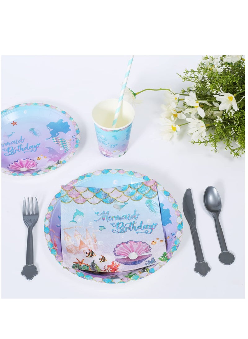 Birthday Party Supplies Set, 134 Piece Mermaid Theme Party Birthday Decoration, Including Napkins, Plates, Cups, Knives, Forks, Spoons, Straws, for Kids Birthday Party, Baby Shower, Serves 16 People - pzsku/Z654F544398DC3D334C19Z/45/_/1734072381/c72ee134-4f2d-43d8-932a-3f528c676305