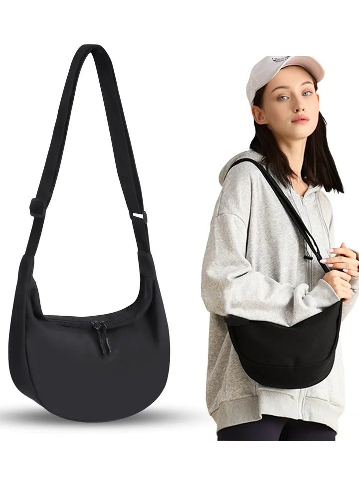 Small Sling Crossbody Bag for Women Men, Casual Crossbody Bag Sling Backpack with Adjustable Strap, Lightweight Nylon Shoulder Waist Pack Belt Bag with 2 Zippers for School Travel Hiking (Black) - Image 1