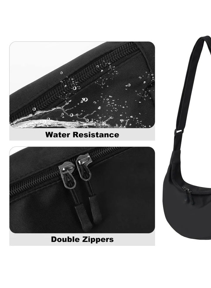 Small Sling Crossbody Bag for Women Men, Casual Crossbody Bag Sling Backpack with Adjustable Strap, Lightweight Nylon Shoulder Waist Pack Belt Bag with 2 Zippers for School Travel Hiking (Black) - Image 3