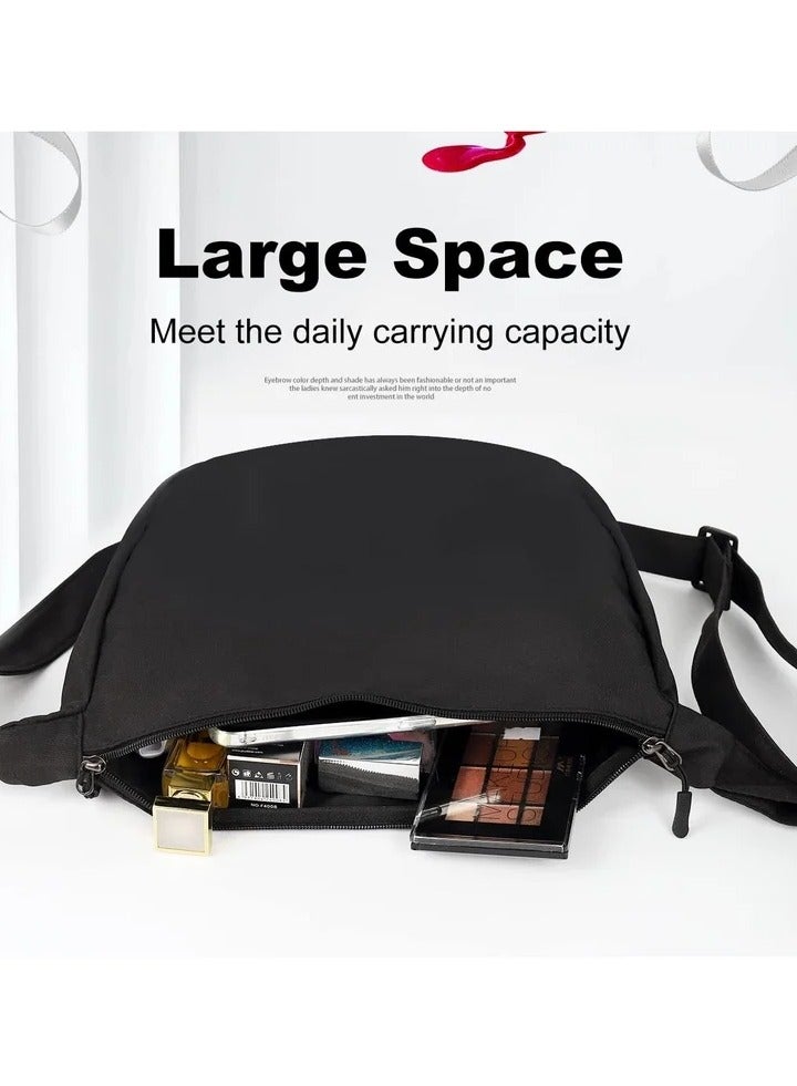 Small Sling Crossbody Bag for Women Men, Casual Crossbody Bag Sling Backpack with Adjustable Strap, Lightweight Nylon Shoulder Waist Pack Belt Bag with 2 Zippers for School Travel Hiking (Black) - Image 4