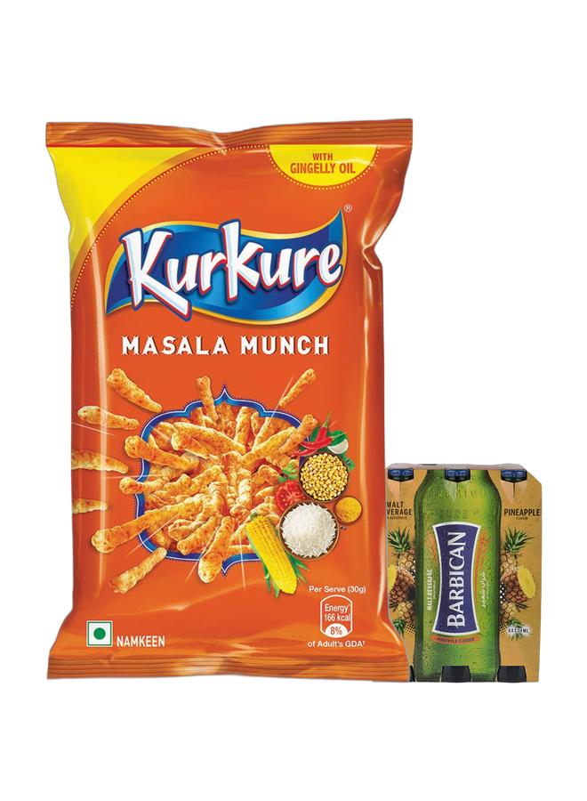 noon Kurkure Masala Munch 81.9grams + Barbican Pineapple Flavoured Non-Alcoholic Malt Beverage NRB Pineapple 330ml Pack of 6 - Image 1