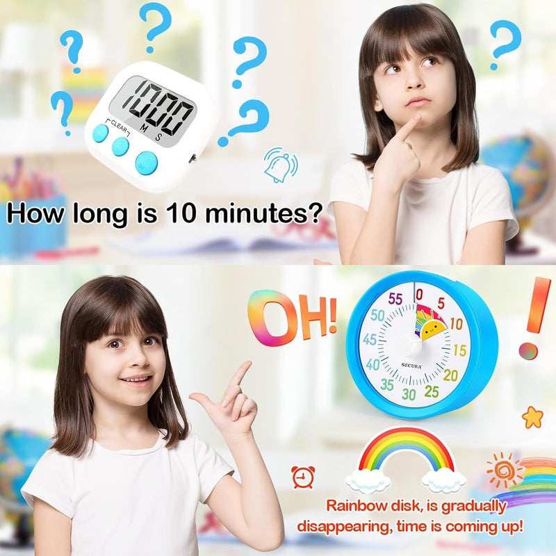 سيكورا مؤقت بصري من سيكيورا لمدة 60 دقيقة، مؤقت مطبخ بنمط قوس قزح، مؤقت للأطفال والكبار، ساعات زمنية، مؤقت للفصول الدراسية، أداة إدارة الوقت للتدريس مع وظيفة الإيقاف المؤقت (أزرق وشمس) - Image 3