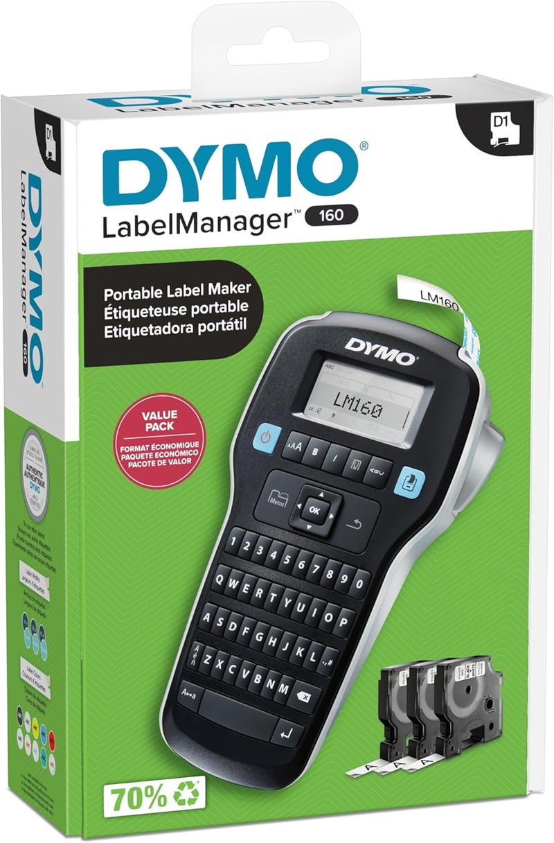 LabelManager 160 Portable Label Maker Bundle, Easy-to-Use, One-Touch Smart Keys, QWERTY Keyboard, Large Display, for Home & Office Organization, Includes 3 D1 Label Cassettes - Image 3