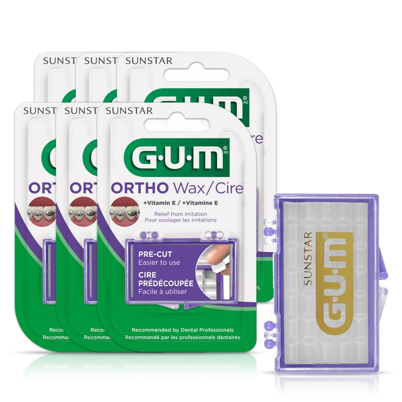 GUM Orthodontic Wax for Braces and Dental Devices - Soothing Dental Wax with Vitamin E and Aloe Vera - Clear Color - Unflavored (Pack of 6) - Image 1