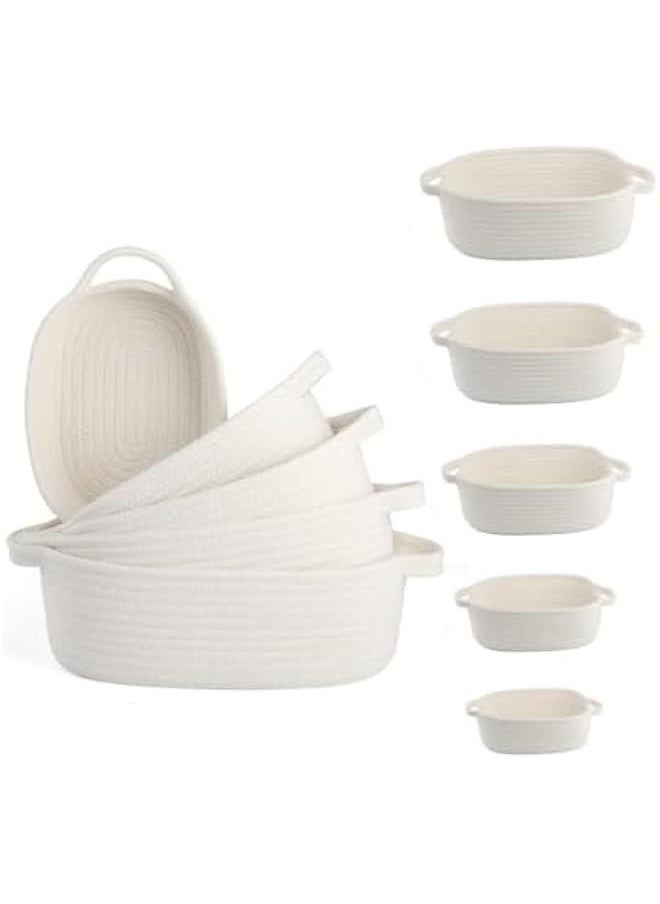 HOOKOR 5-Piece Rectangle Storage Basket Set- Natural Cotton Rope Woven Small Basket, Baby Nursery, Dog Toy Baskets, Cat Toy Box, Bathroom Organization Bin for Organizing, White  - Image 1