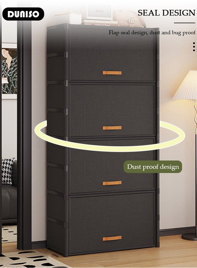 DUNISO 9 Tier Shoe Rack, Dust-proof Shoe Storage Cabinet with Doors, Expandable Stackable Shoe Shelf, Portable Shoe Storage Cabinet for Shoes, Boots, Slippers, Freestanding Shoe Organizer for Entryway Porch Bedroom Garages - Image 3