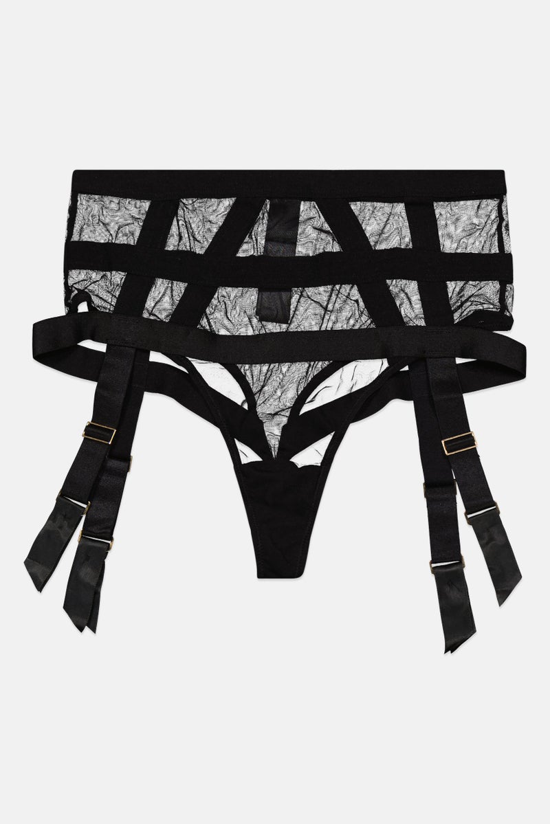 BLUEBELLA Women High Waist Textured Underwear Panty, Black - Image 1