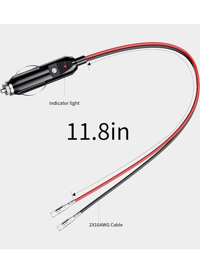 Cigarette Lighter Plug, 12V Fused Replacement Cigarette Lighter Male Plug Adapter with Leads  LED Light 16AWG Extension Cable with 15A Fuse Cigarette Lighter Plug (2 Pack) - Image 3