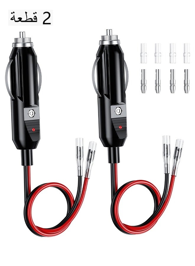 Cigarette Lighter Plug, 12V Fused Replacement Cigarette Lighter Male Plug Adapter with Leads  LED Light 16AWG Extension Cable with 15A Fuse Cigarette Lighter Plug (2 Pack) - Image 1