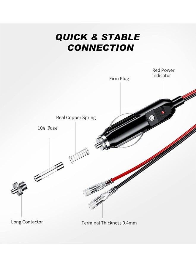Cigarette Lighter Plug, 12V Fused Replacement Cigarette Lighter Male Plug Adapter with Leads  LED Light 16AWG Extension Cable with 15A Fuse Cigarette Lighter Plug (2 Pack) - Image 2