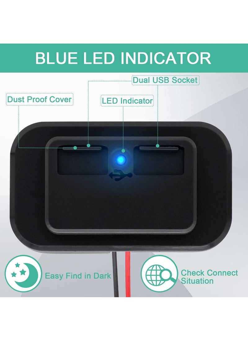 USB Outlet, RV USB Outlet Car Charger, RV Dual USB Port Female Panel Mount for Cars Bus Boat Automotive Marine ATV Truck Golf Cart