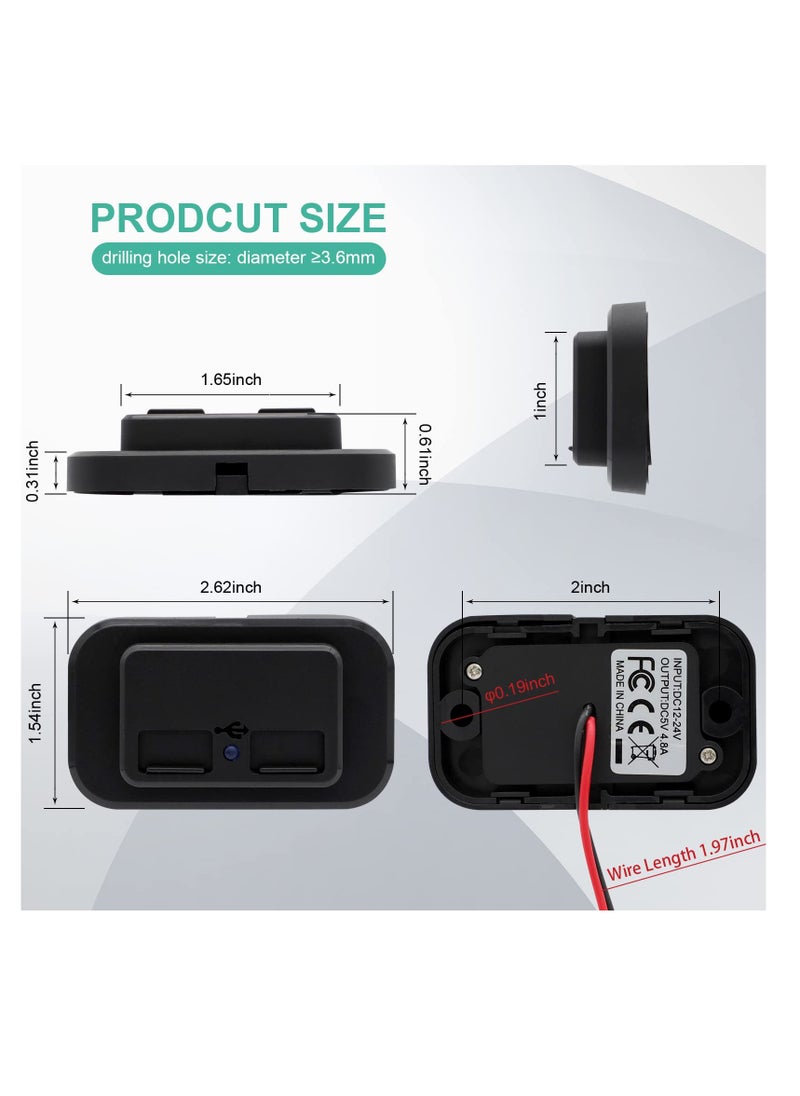 USB Outlet, RV USB Outlet Car Charger, RV Dual USB Port Female Panel Mount for Cars Bus Boat Automotive Marine ATV Truck Golf Cart