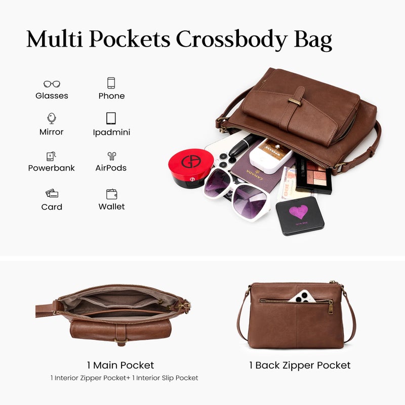 befen Genuine Leather Purses for Women Small Crossbody Purse with Built in RFID Wallet Soft Real Leather Cross Body Bags Brown Shoulder Bag with Adjustable Strap Trendy Handbag for Trave L& Daily - Image 4