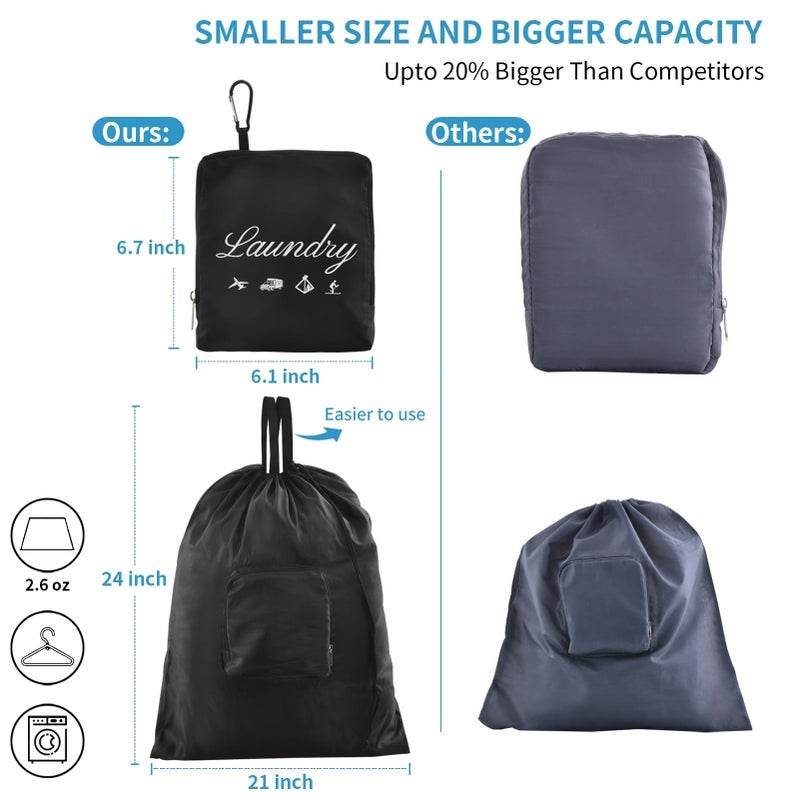 JHX 2 Pcs JHX Dirty Laundry Bag【Upgraded】 with Handles and Aluminum Carabiner, Collapsible Clothes Bag for Travel, Camp, Fitness, and Students (Black&Grey) 24"L x 21"W - Image 2