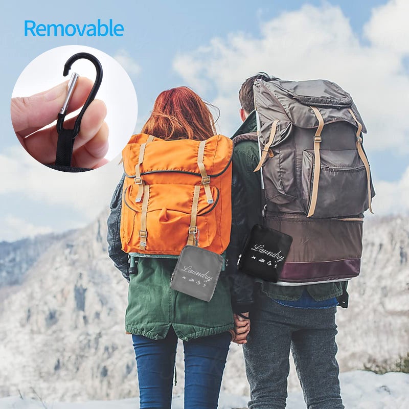 JHX 2 Pcs JHX Dirty Laundry Bag【Upgraded】 with Handles and Aluminum Carabiner, Collapsible Clothes Bag for Travel, Camp, Fitness, and Students (Black&Grey) 24"L x 21"W - Image 3