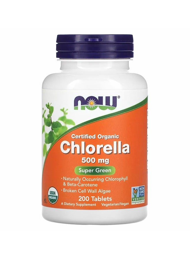 now Certified Organic Chlorella, 500 mg, 200 Tablets - Image 1