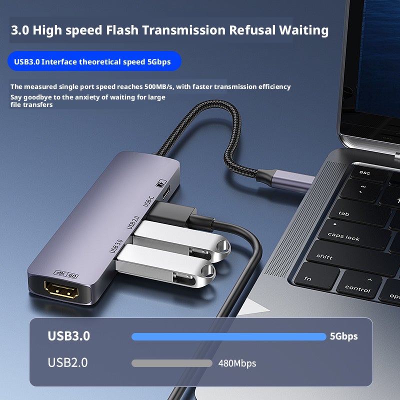 محور USB-C 5 في 1 مع HDMI 4K60Hz و USB 3.0 و Type-C - Image 1