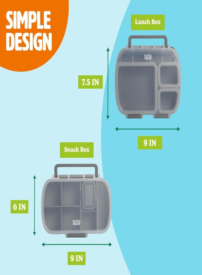 تيستي طقم علب طعام ووجبات خفيفة من قطعتين من Tasty، يتضمن علبة غداء وعلبة وجبات خفيفة، تخزين طعام محمول مع حامل هاتف مدمج، مقابض حمل، رمادي - Image 5
