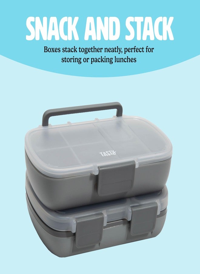 تيستي طقم علب طعام ووجبات خفيفة من قطعتين من Tasty، يتضمن علبة غداء وعلبة وجبات خفيفة، تخزين طعام محمول مع حامل هاتف مدمج، مقابض حمل، رمادي - Image 4