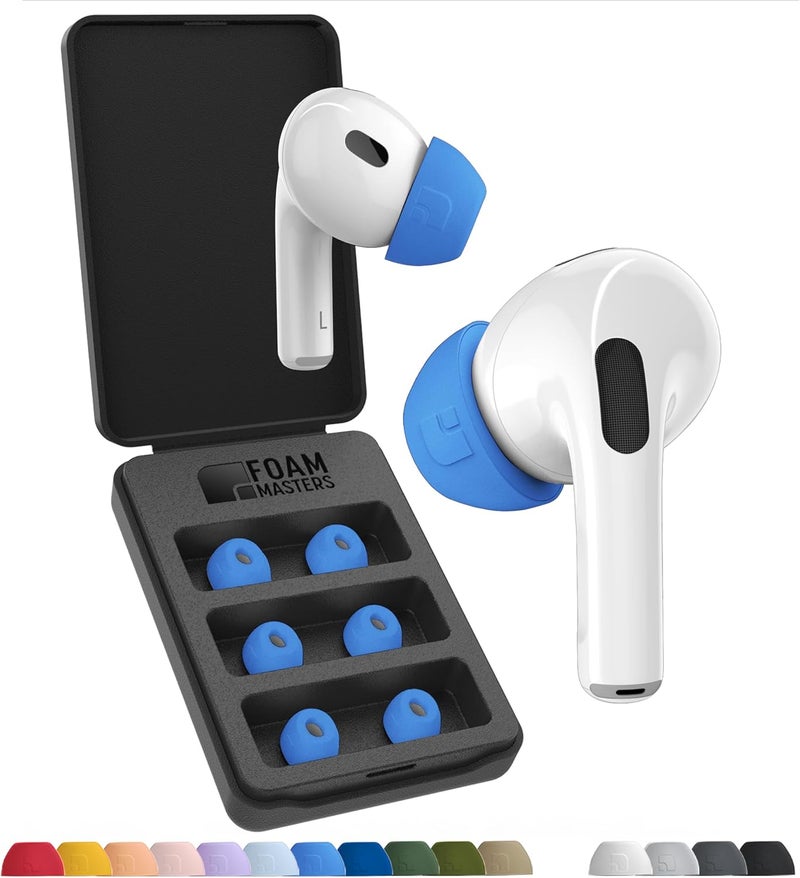 AutoLine Pro Foam Masters Memory Foam Ear Tips for AirPods 1st & 2nd Gen | 3Pairs, New Version 4.0- , Comfortable, Secure, Better Noise Cancellation | Replacement Buds (Supercar Blue-Assorted S/M/L) - Image 1